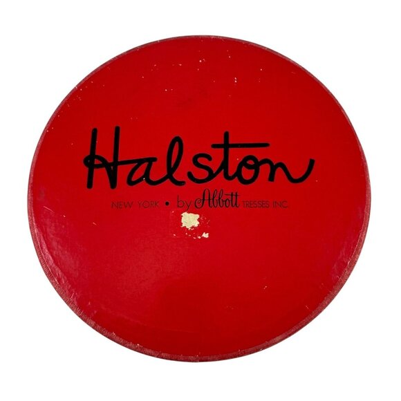 Halston Wig or Hat Box Red Cardboard New York Abbott Tresses Vintage 1960s - Picture 2 of 7